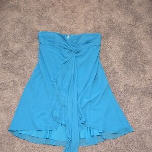 David's Bridal Blue Strapless Ruched Sundress for Prom